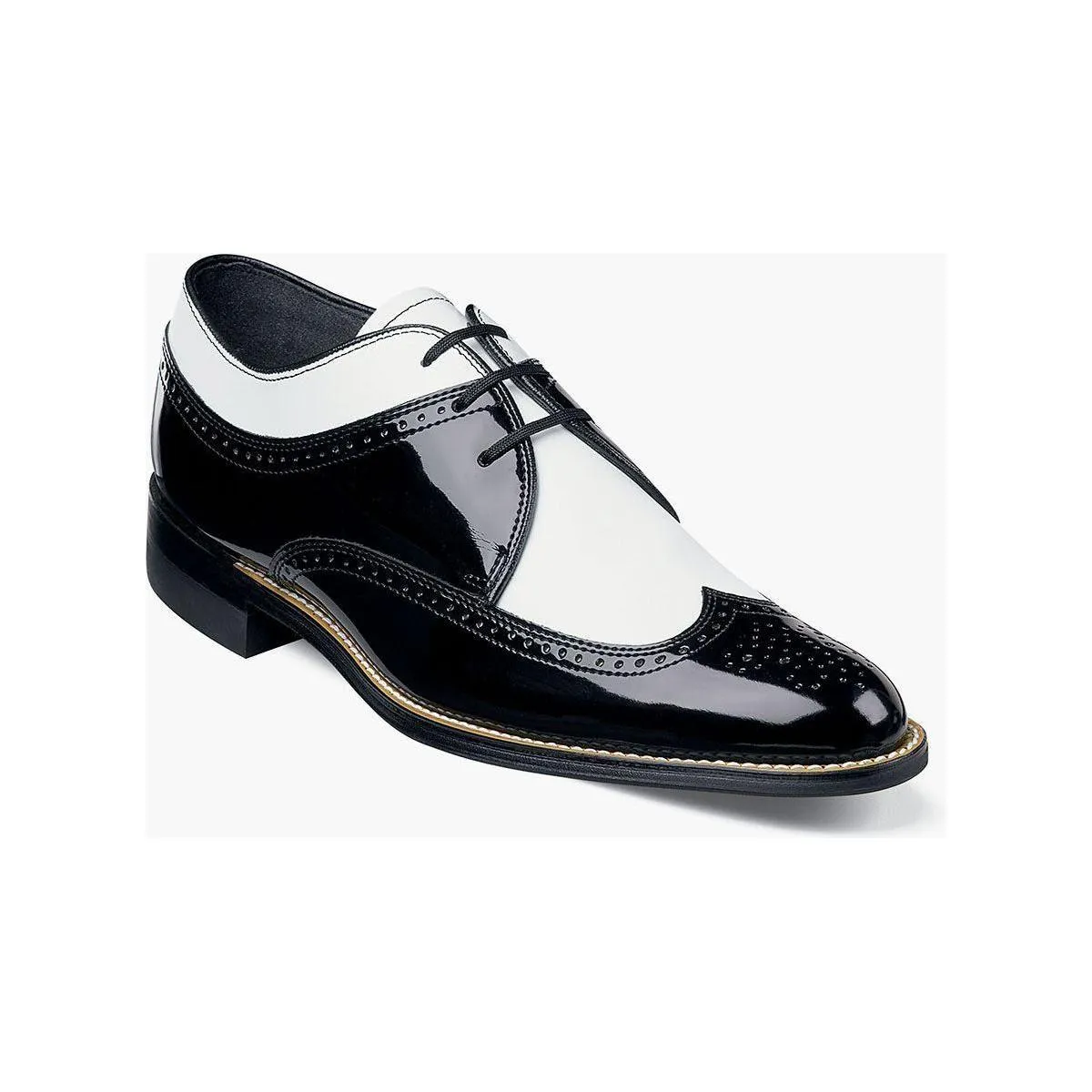 00605, Stacy Adams Leather Shoes Dayton Wingtip Oxford Black and White