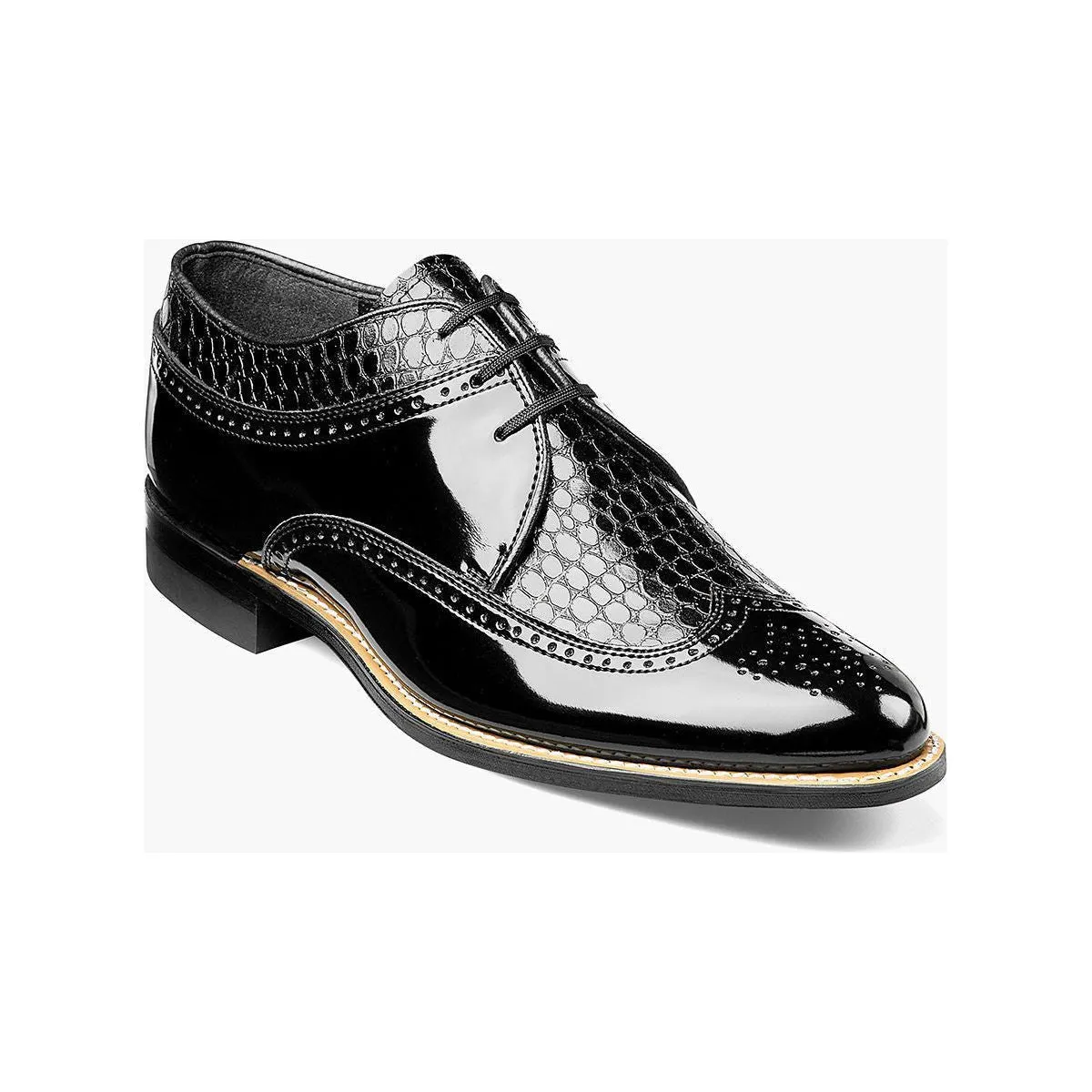 00605, Stacy Adams Leather Shoes Dayton Wingtip Oxford Black and White