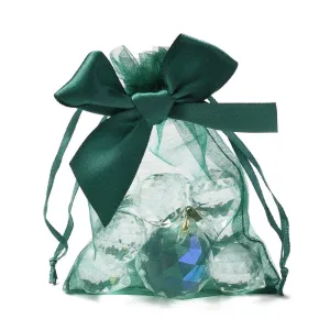 1 Bag Rectangle Lace Organza Drawstring Gift Bags, with Bowknot, for Wedding Party Storage Bags, Sea Green, 12x10x0.05cm