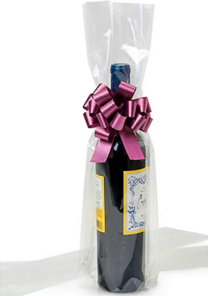 10 Clear Cello/Cellophane Wine bottle bag - 4" x 2.5" x 17" Gusset bags