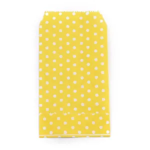 100 pc Kraft Paper Bags, No Handles, Storage Bags, White Polka Dot Pattern, Wedding Party Birthday Gift Bag, Yellow, 15x8.3x0.02cm