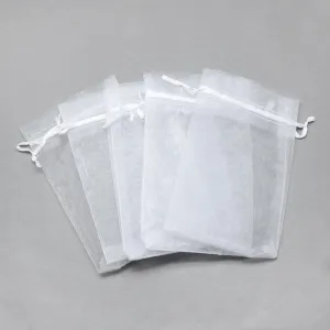 100 pc Organza Bags, Jewelry Gift Mesh Pouches for Wedding Party Christmas Candy Bags, High Dense, Rectangle, White, 9x7cm