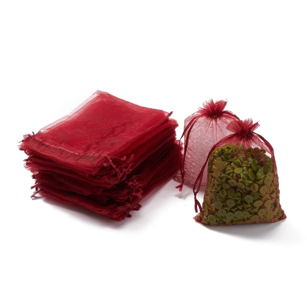 100 pc Organza Gift Bags with Drawstring, Jewelry Pouches, Wedding Party Christmas Favor Gift Bags, Red, 18x13cm
