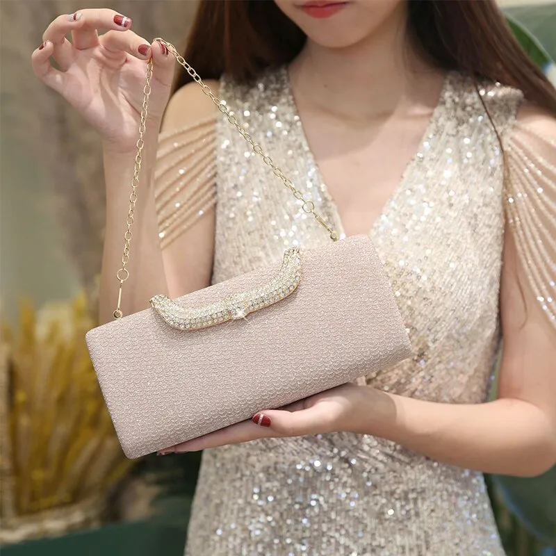 2022 New Trend Long Rhinestone Handbag Fashion Flash Banquet Purse Evening Bag Small Square Bag Z357