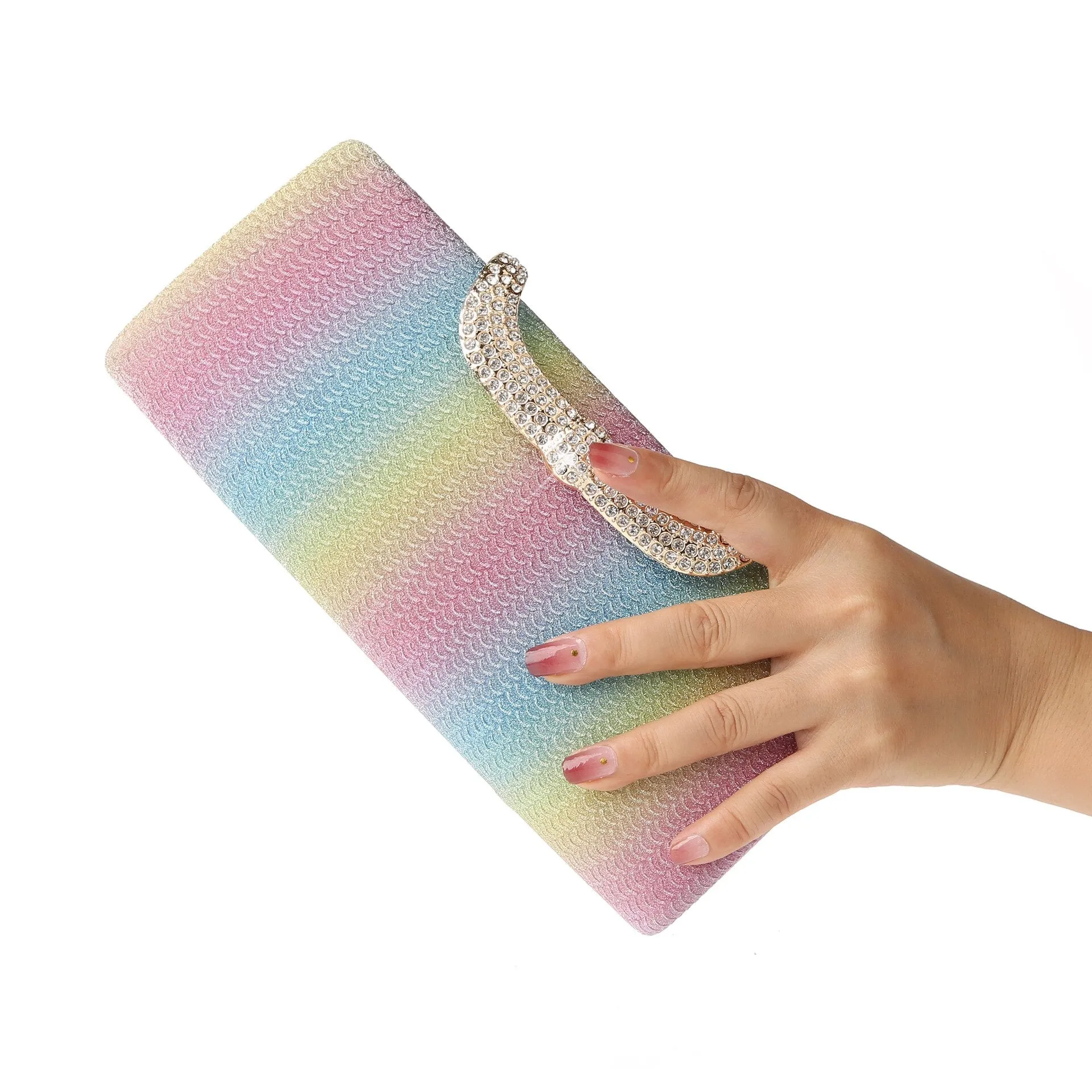 2022 New Trend Long Rhinestone Handbag Fashion Flash Banquet Purse Evening Bag Small Square Bag Z357