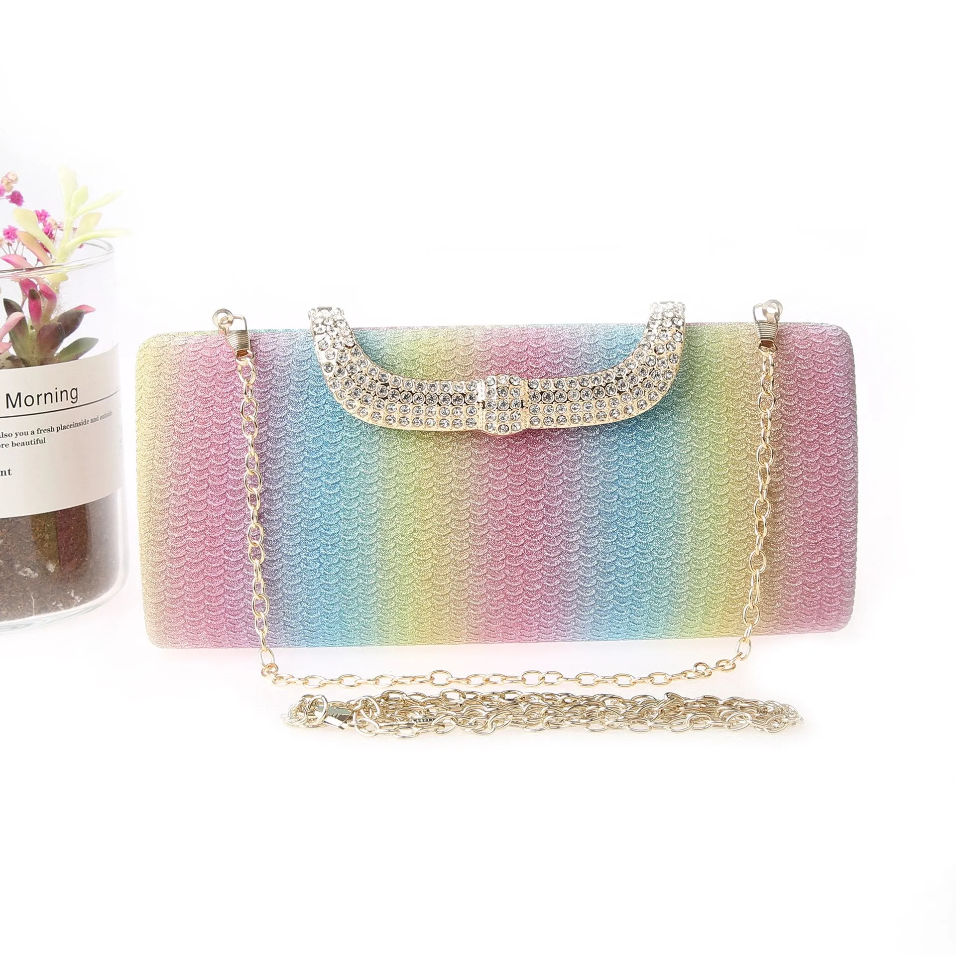 2022 New Trend Long Rhinestone Handbag Fashion Flash Banquet Purse Evening Bag Small Square Bag Z357