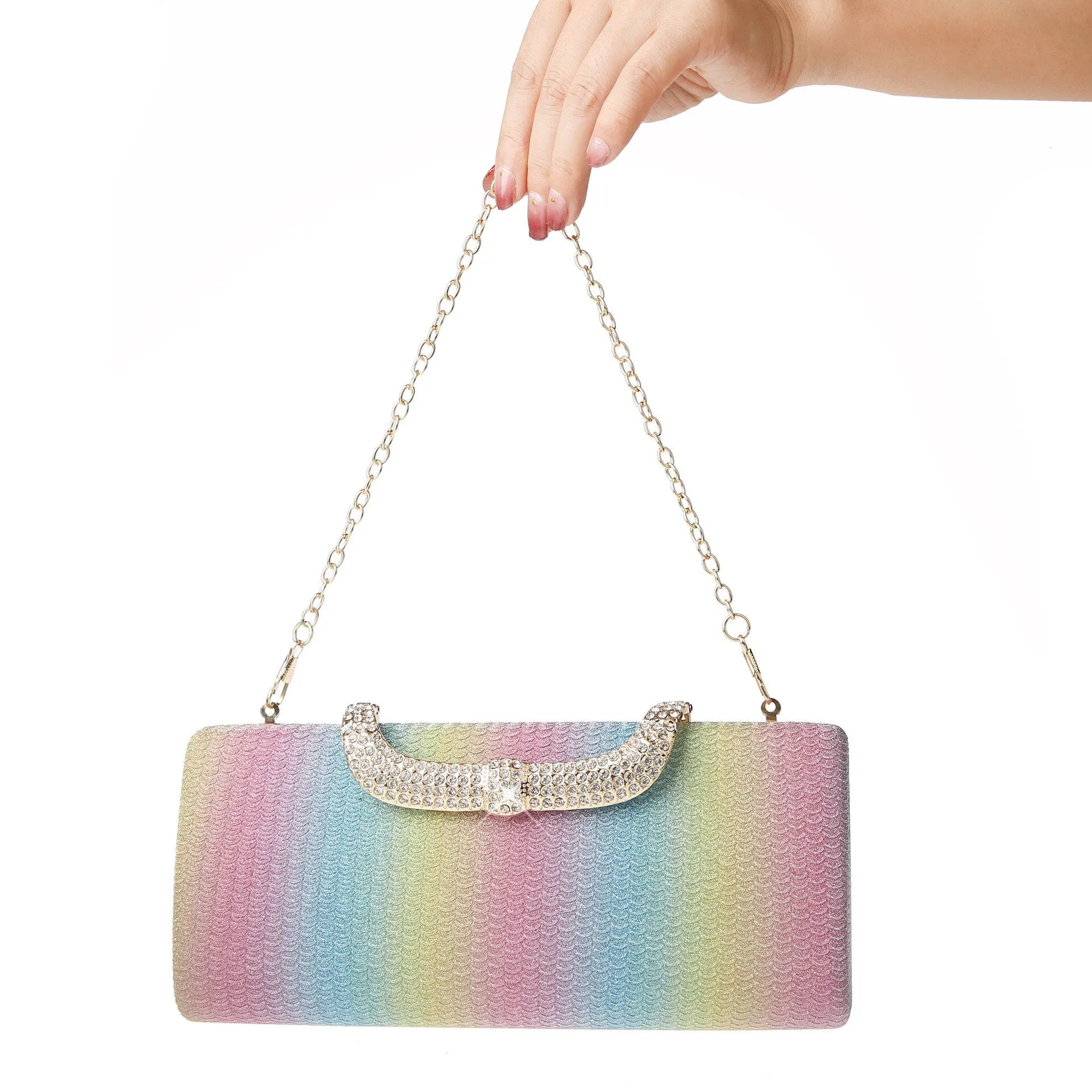 2022 New Trend Long Rhinestone Handbag Fashion Flash Banquet Purse Evening Bag Small Square Bag Z357