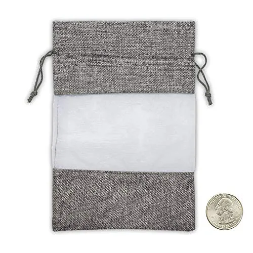 4" x 5" Linen Burlap and Sheer Organza Gray Gift Bag