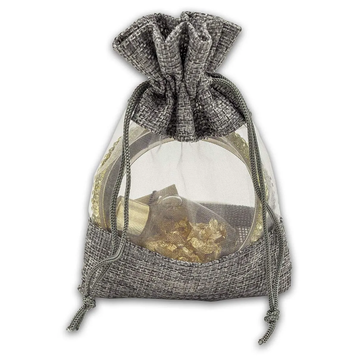 4" x 5" Linen Burlap and Sheer Organza Gray Gift Bag