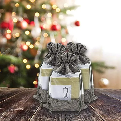 6 1/4" x 9" Linen Burlap and Sheer Organza Gray Gift Bag
