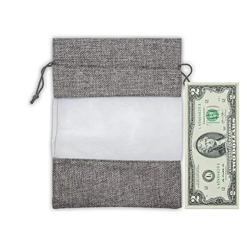 6 1/4" x 9" Linen Burlap and Sheer Organza Gray Gift Bag