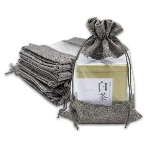 6 1/4" x 9" Linen Burlap and Sheer Organza Gray Gift Bag