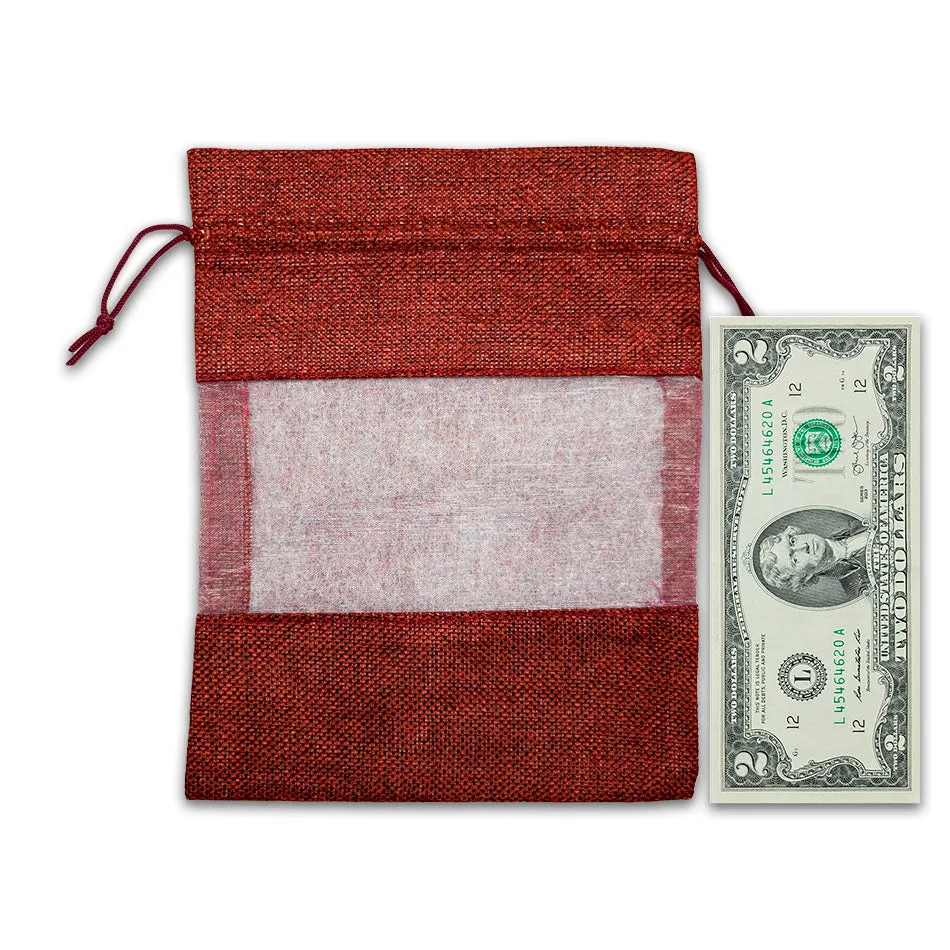 6 1/4" x 9" Linen Burlap and Sheer Organza Maroon Gift Bag