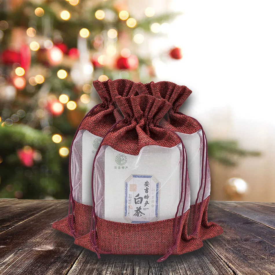 6 1/4" x 9" Linen Burlap and Sheer Organza Maroon Gift Bag