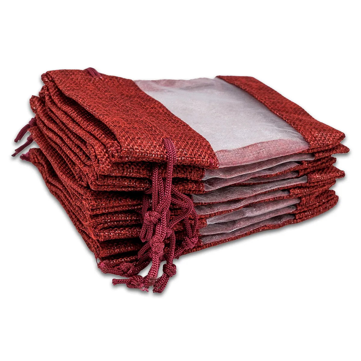 6 1/4" x 9" Linen Burlap and Sheer Organza Maroon Gift Bag