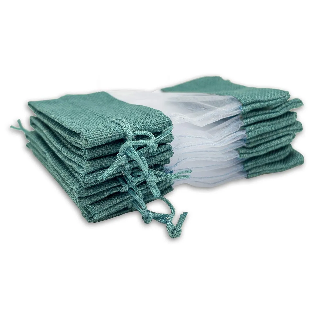 6 1/4" x 9" Linen Burlap and Sheer Organza Teal Blue Gift Bag