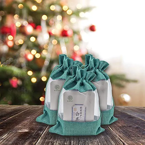 6 1/4" x 9" Linen Burlap and Sheer Organza Teal Blue Gift Bag