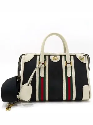 715772 Double G Supreme Canvas White Leather Trim Tote Bag Shoulder Strap 2WAY