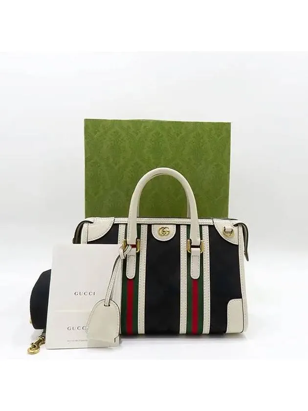 715772 Double G Supreme Canvas White Leather Trim Tote Bag Shoulder Strap 2WAY