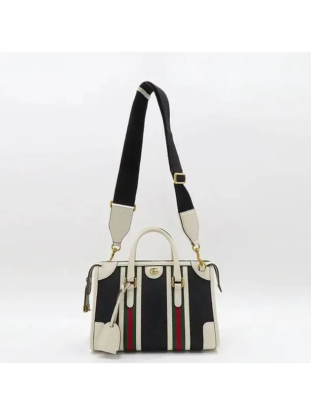 715772 Double G Supreme Canvas White Leather Trim Tote Bag Shoulder Strap 2WAY