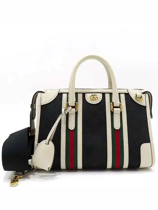 715772 Double G Supreme Canvas White Leather Trim Tote Bag Shoulder Strap 2WAY