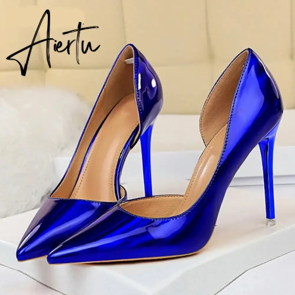 Aiertu New Fashion Patent Leather Office Pumps High Heels Shoes Women Sexy Pointed toe Shallow Party Wedding Shoes