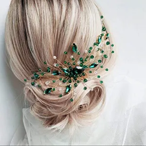 Aimimier Bridal Green Crystal Hair Comb Emerald Hair Vine Malachite Green Wedding Headpiece Prom Party Festival Hair Accessories for Women and Girls