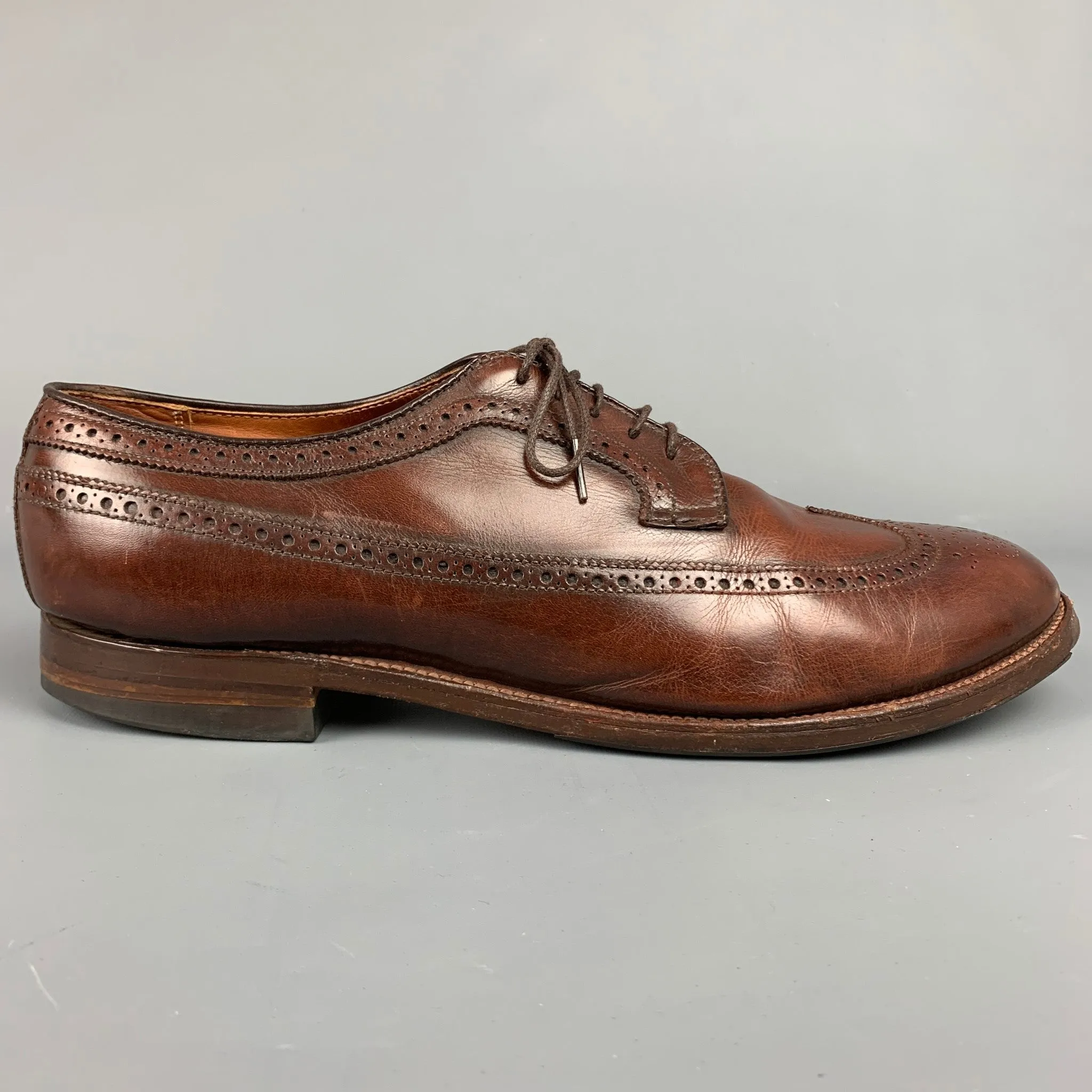 ALDEN D6528 Size 14 Brown Perforated Leather Wingtip Lace Up Shoes