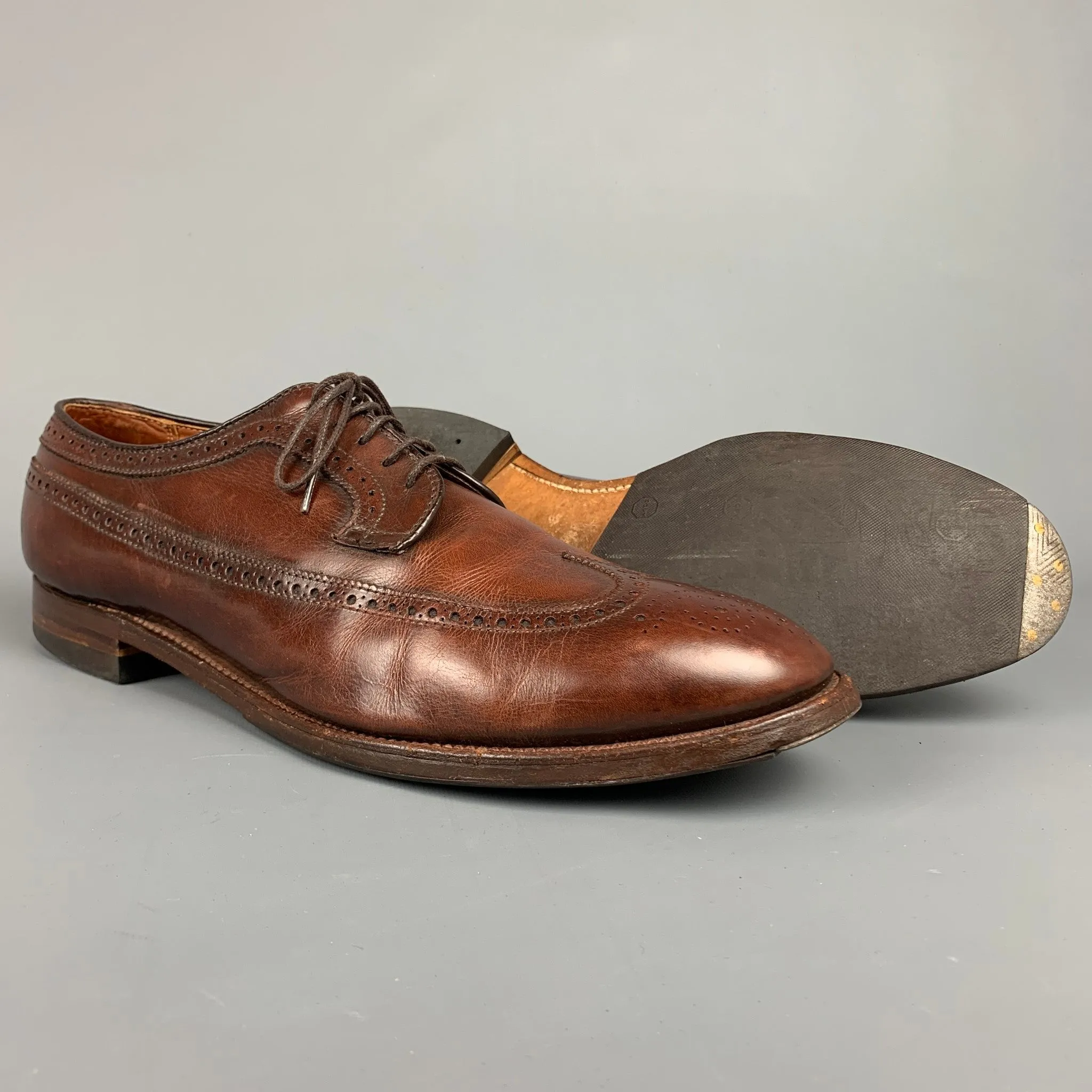 ALDEN D6528 Size 14 Brown Perforated Leather Wingtip Lace Up Shoes