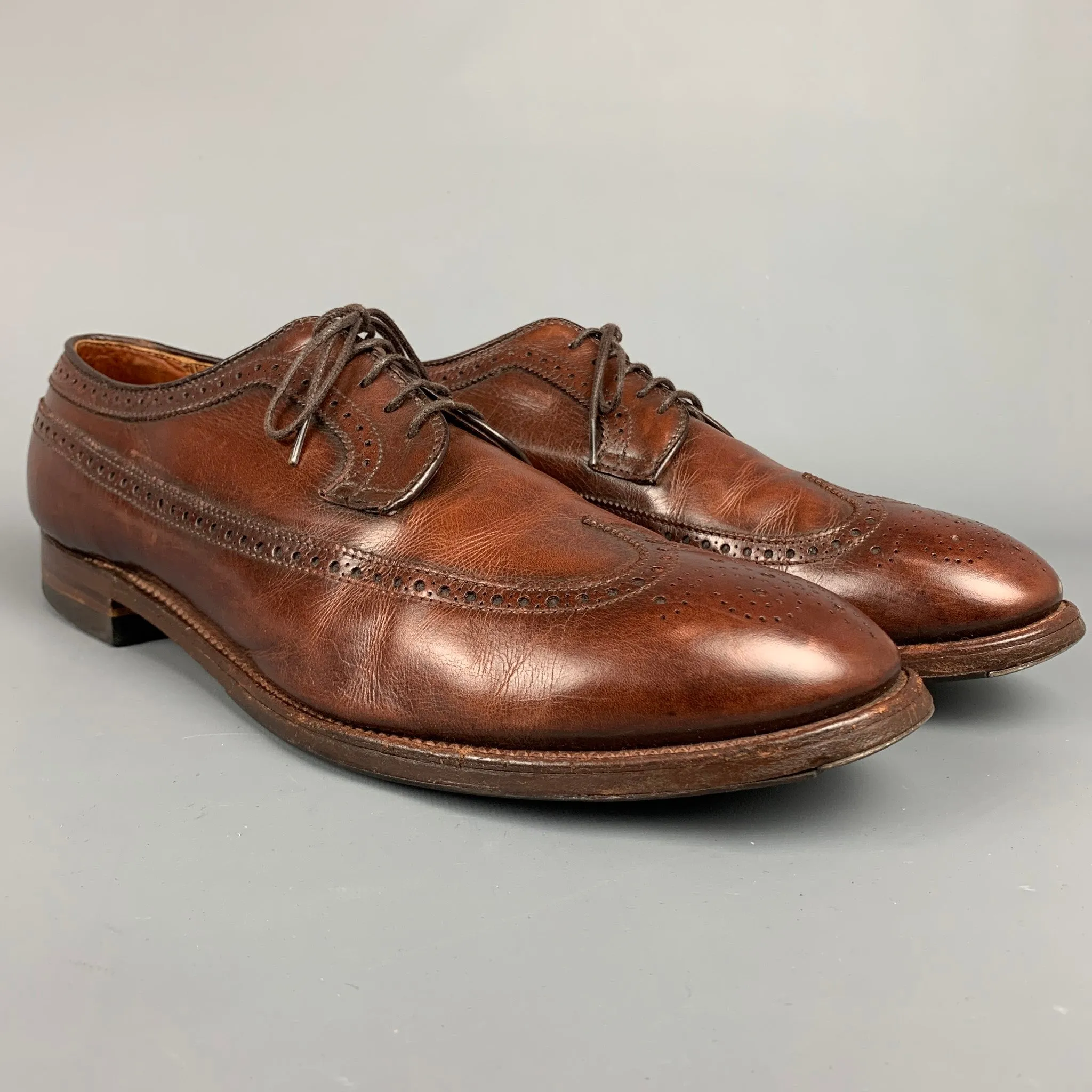 ALDEN D6528 Size 14 Brown Perforated Leather Wingtip Lace Up Shoes