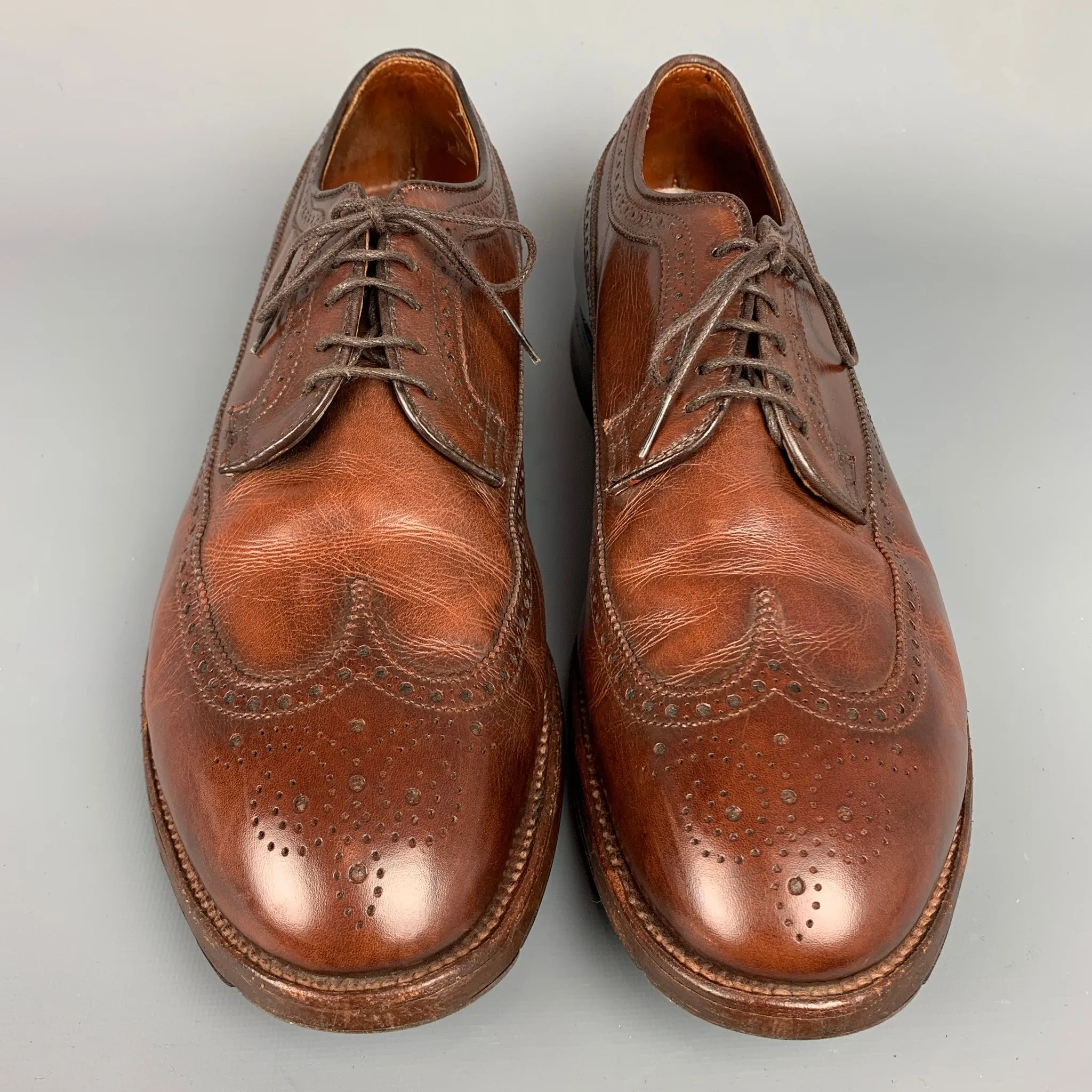 ALDEN D6528 Size 14 Brown Perforated Leather Wingtip Lace Up Shoes