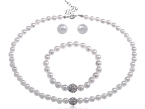 Alilang Faux Pearls Cluster Clear Crystal Rhinestones Earrings Bracelet Necklace Statement Jewelry Set