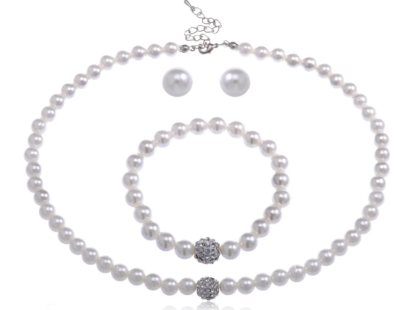 Alilang Faux Pearls Cluster Clear Crystal Rhinestones Earrings Bracelet Necklace Statement Jewelry Set