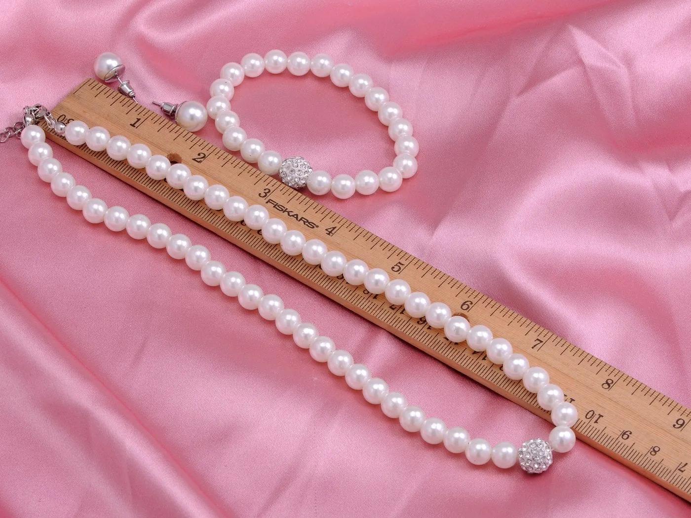 Alilang Faux Pearls Cluster Clear Crystal Rhinestones Earrings Bracelet Necklace Statement Jewelry Set