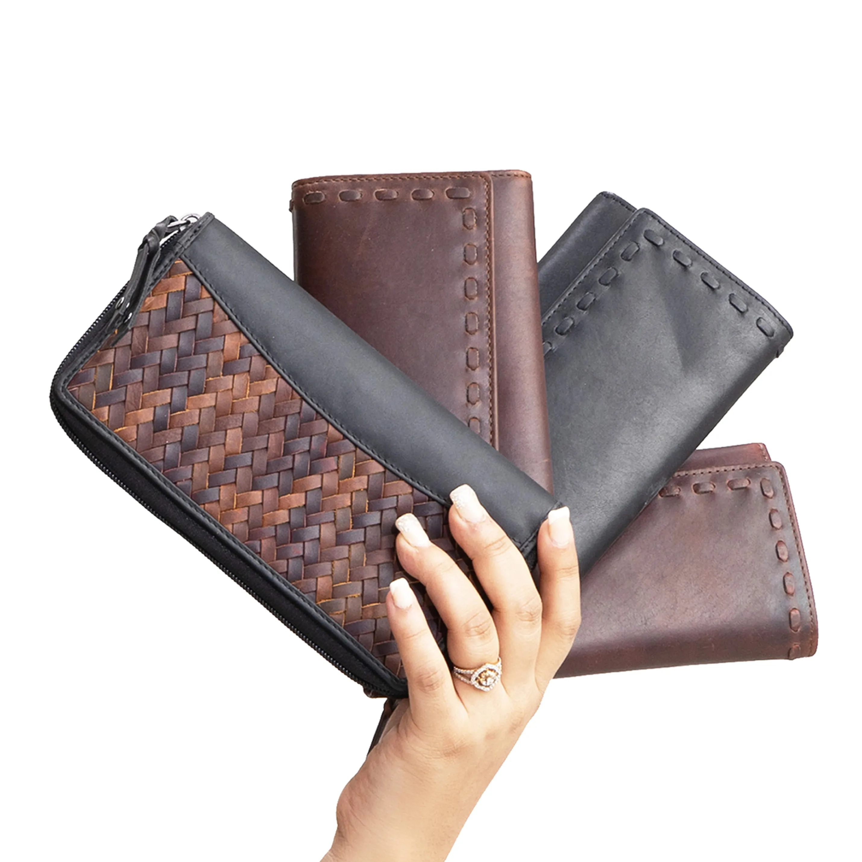 Angie RFID Woven Leather Wallet