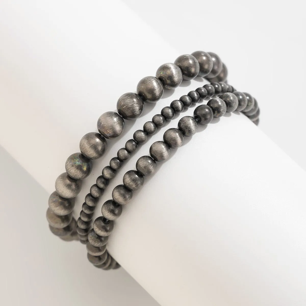 Antique Silver Tone Layered Beaded Bracelet Set