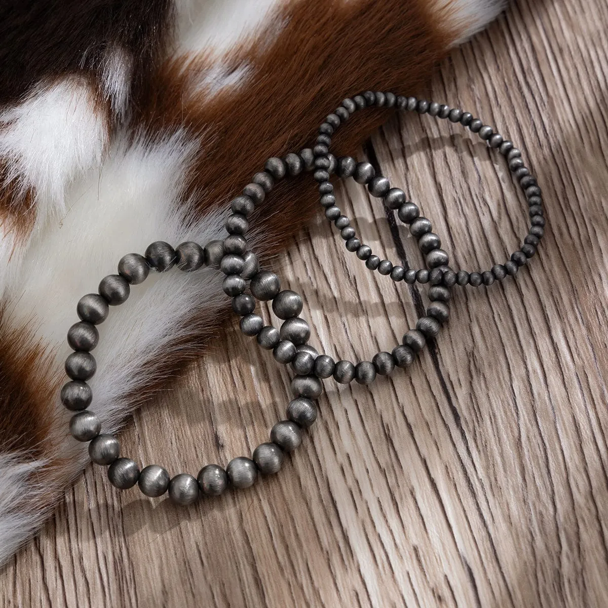 Antique Silver Tone Layered Beaded Bracelet Set