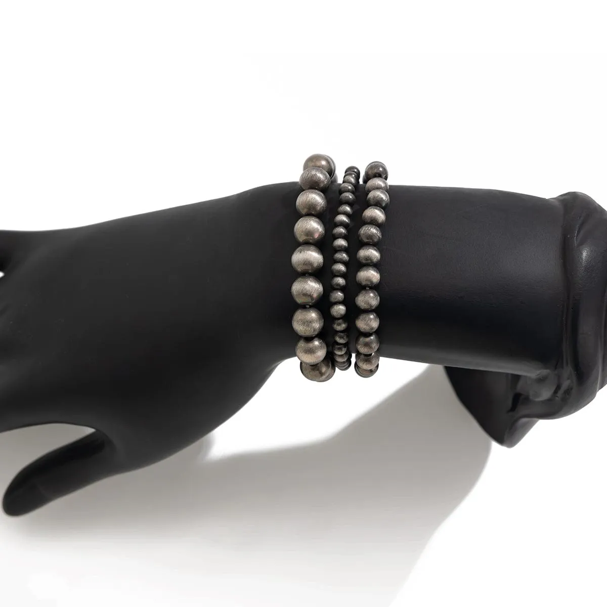 Antique Silver Tone Layered Beaded Bracelet Set