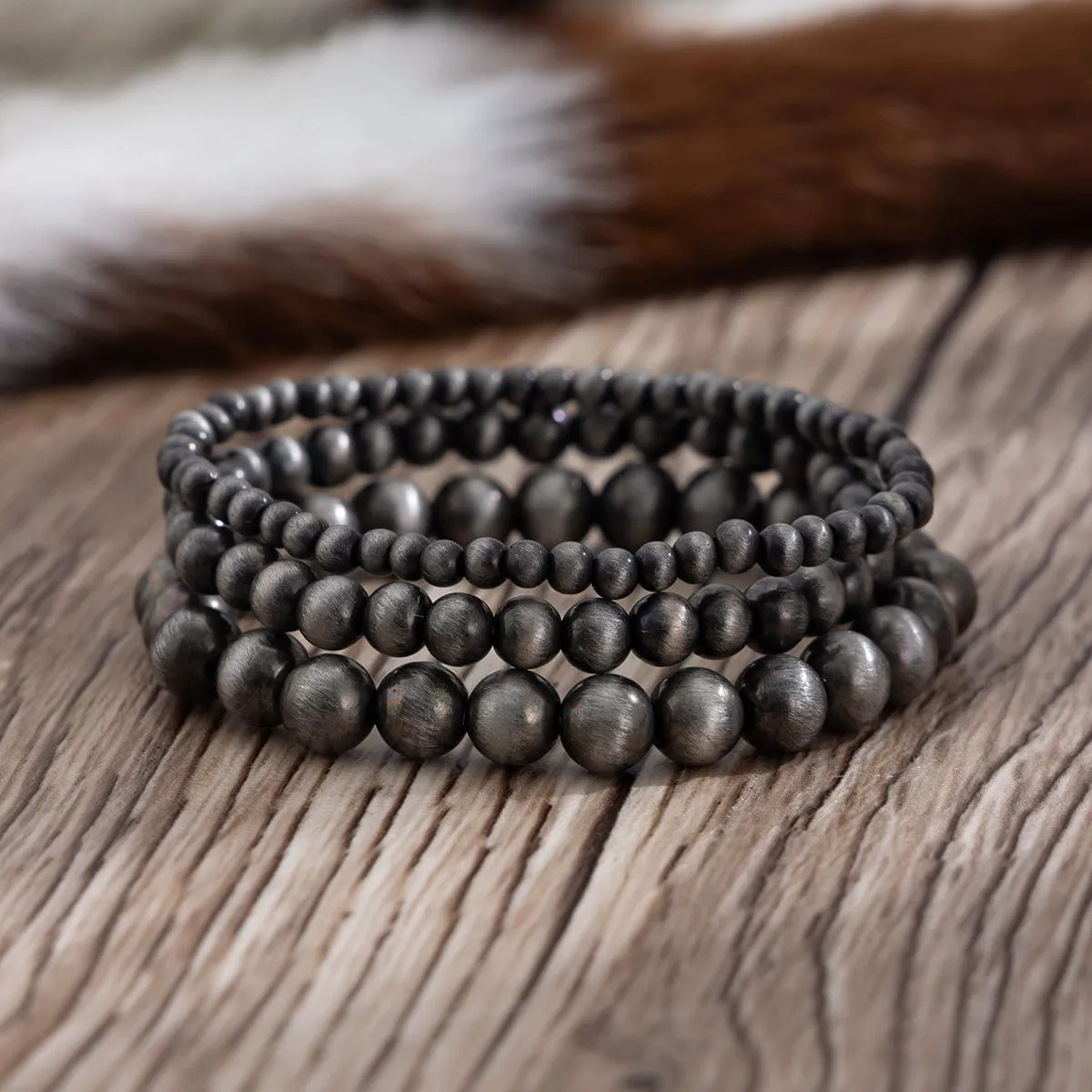 Antique Silver Tone Layered Beaded Bracelet Set
