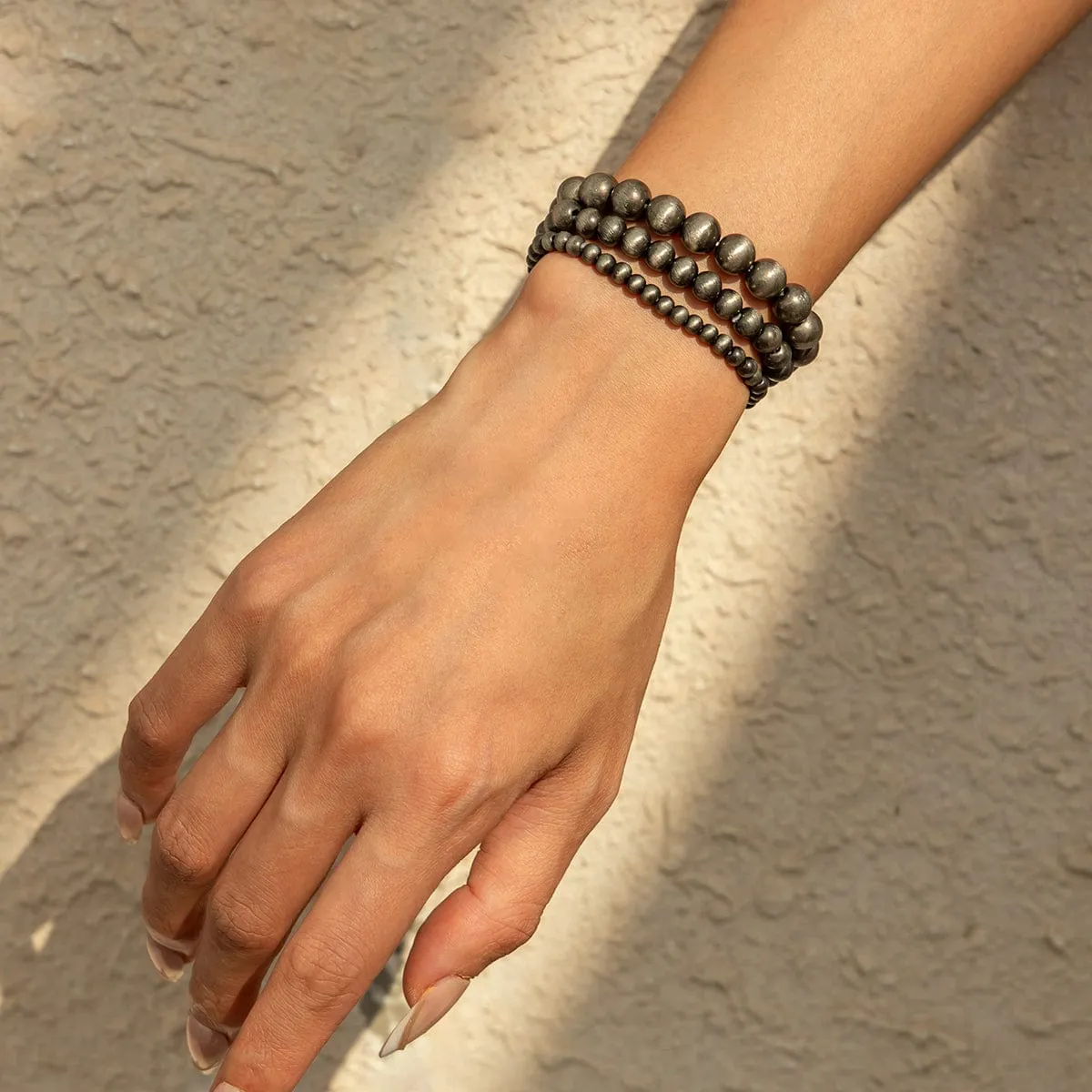 Antique Silver Tone Layered Beaded Bracelet Set