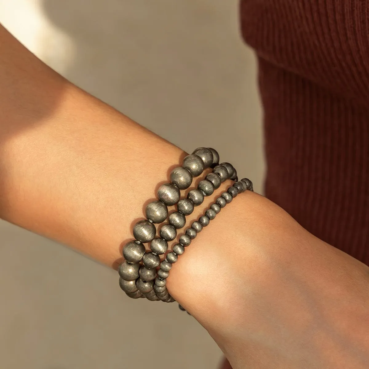 Antique Silver Tone Layered Beaded Bracelet Set