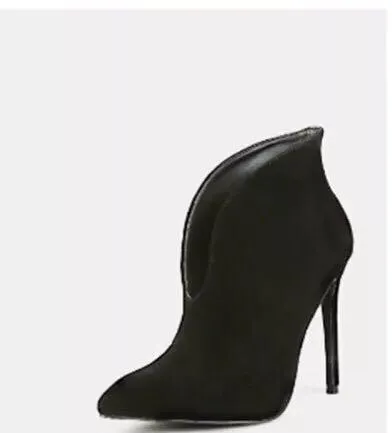 Autumn Pointed Toe V Shape Cut Suede Pumps