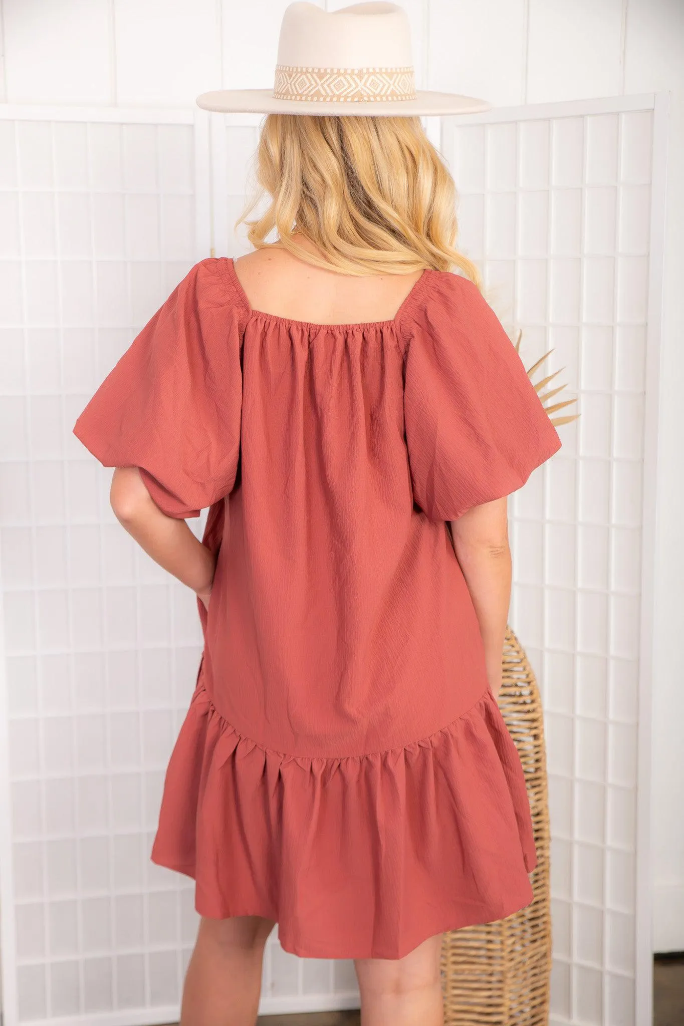 Autumn Spice Puff Sleeve Mini Dress