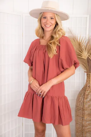 Autumn Spice Puff Sleeve Mini Dress