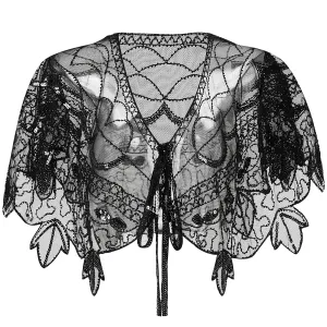 BABEYOND 1920s Shawl Wraps Sequin Beaded Evening Cape Bridal Shawl Bolero Flapper Cover Up Black