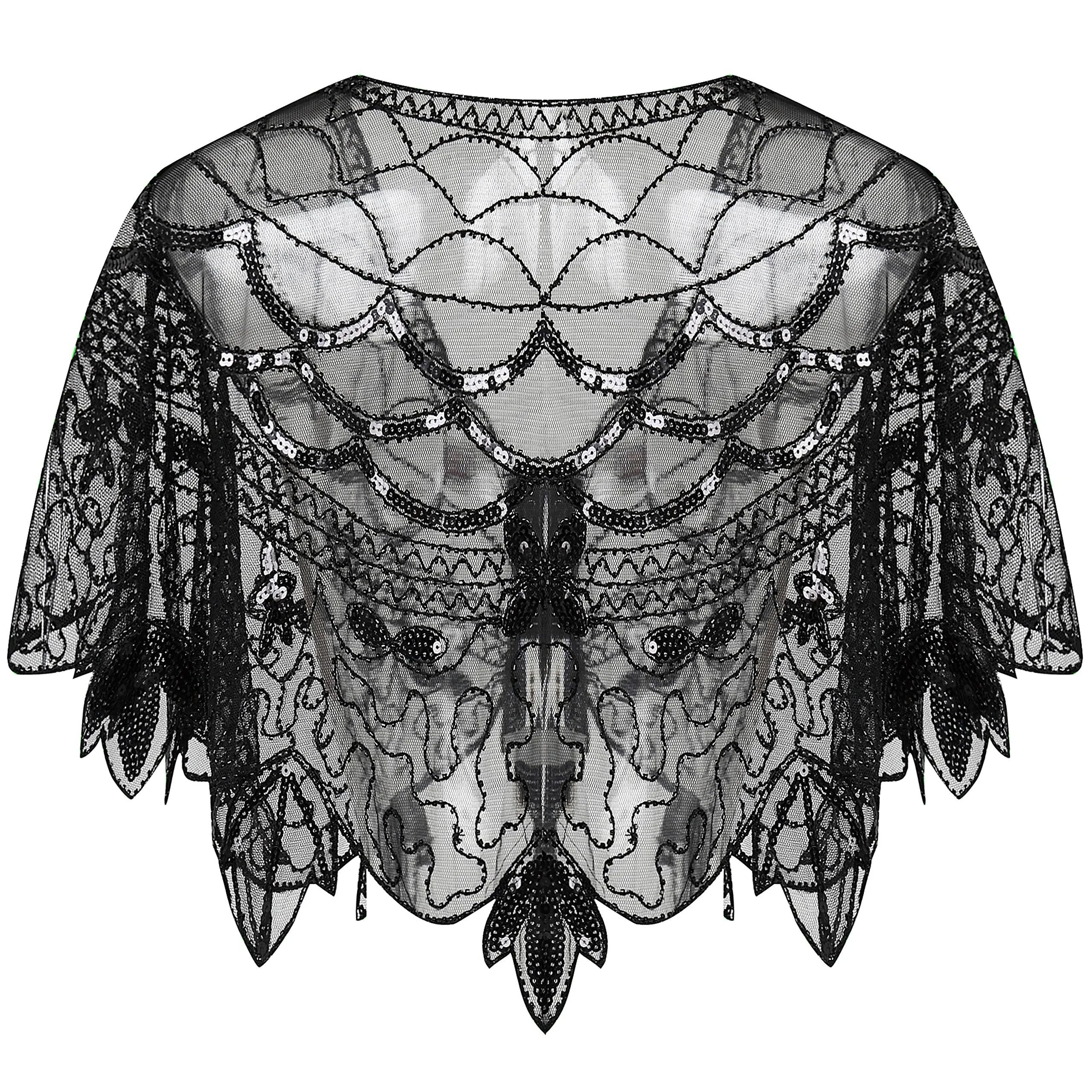BABEYOND 1920s Shawl Wraps Sequin Beaded Evening Cape Bridal Shawl Bolero Flapper Cover Up Black