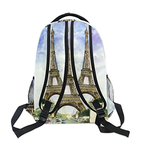 Backpack Travel Paris Watercolor School Bookbags Shoulder Laptop Daypack College Bag for Womens