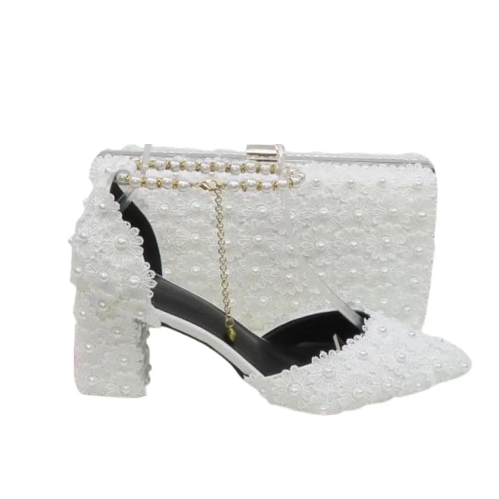 BAYA Women's Fashion Elegant Golden Yellow Flower Lace Design Wedding Shoes with Matching Handbag