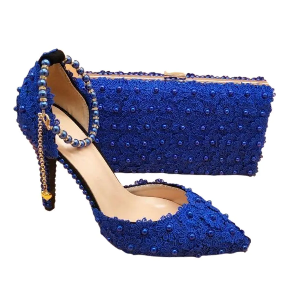 BAYA Women's Fashion Elegant Golden Yellow Flower Lace Design Wedding Shoes with Matching Handbag