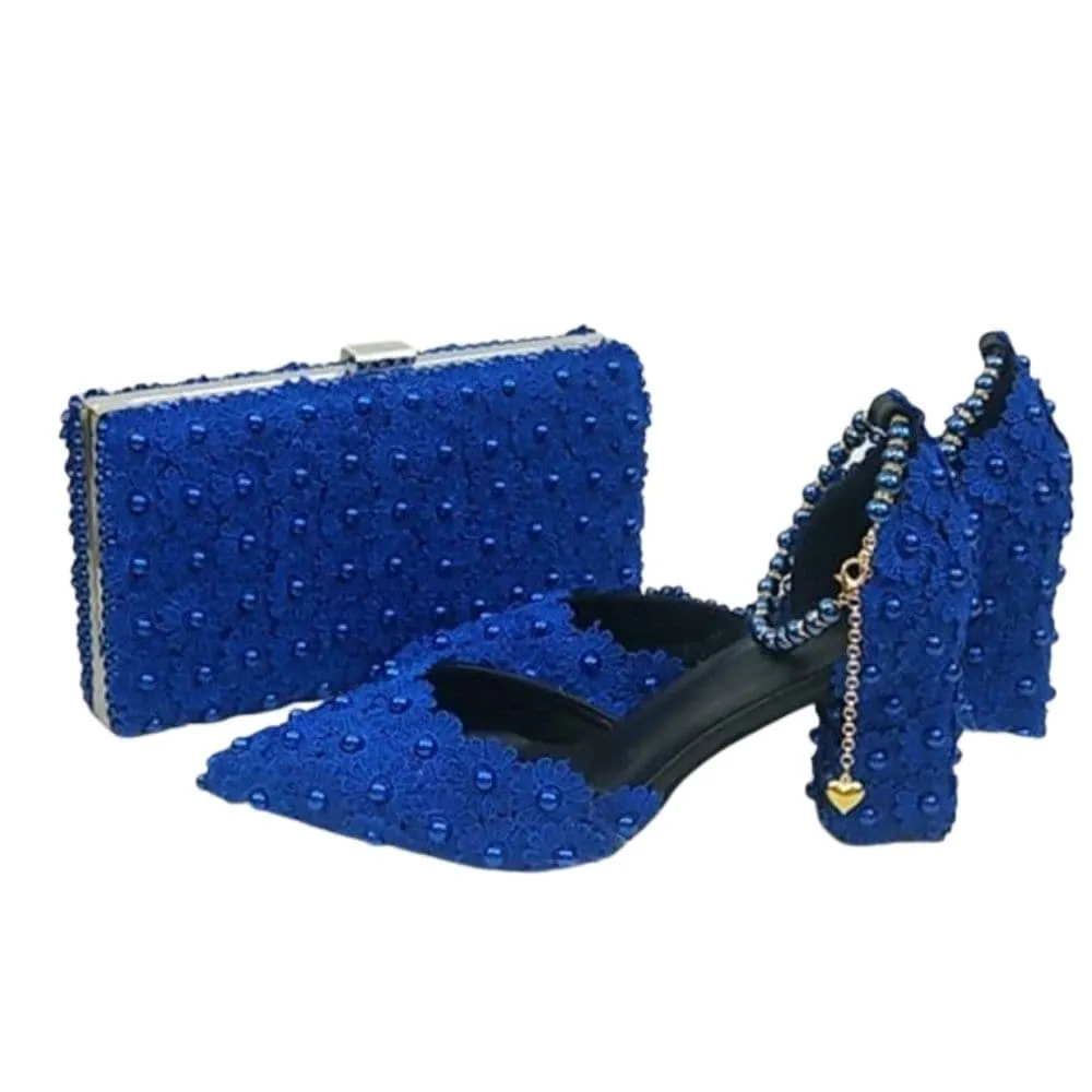 BAYA Women's Fashion Elegant Golden Yellow Flower Lace Design Wedding Shoes with Matching Handbag